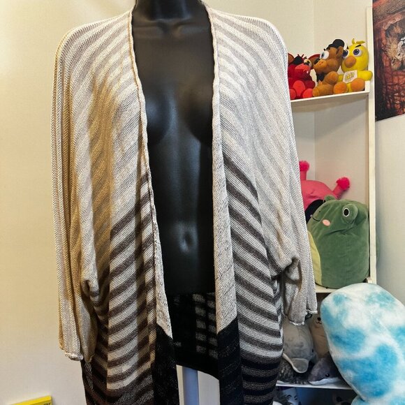 J. Jill Tops - J. Jill Tri-Colored Open Front 3/4 Sleeve Lightweight Cardigan Size Small